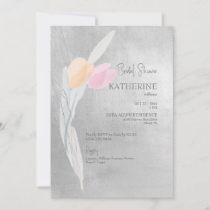 Silberne Wasserfarbe Rosa Tulpen Brautparty Einladung