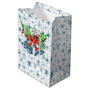 Silberne Weihnachtsglocken, Holly und Blaue Schnee Mittlere Geschenktüte