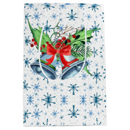 Silberne Weihnachtsglocken, Holly und Blaue Schnee Mittlere Geschenktüte