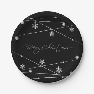 Silberne Weihnachtskalligraphie Pappteller