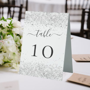 Silberne weiße Hochzeitstisch-Nummer Tischaufsteller