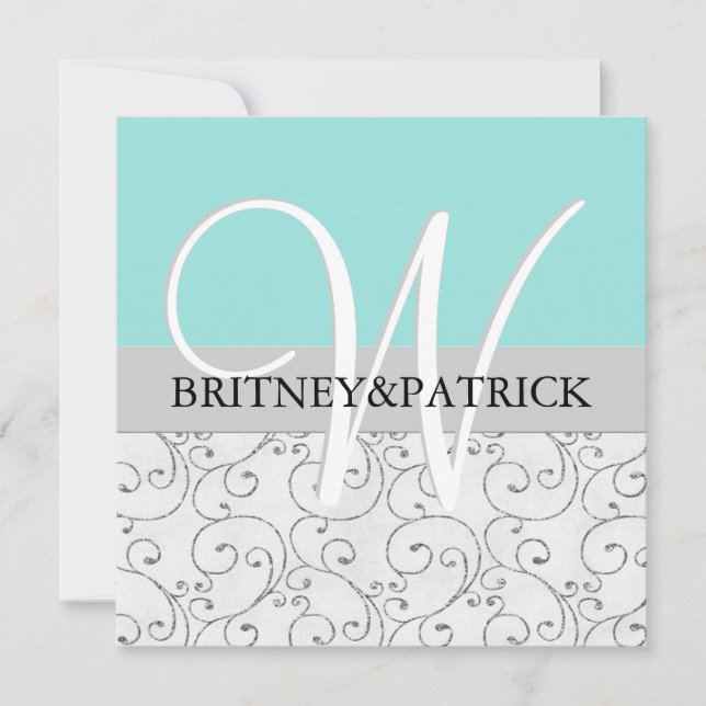 Silberne Wirbel Blauer Hochzeitsempfang Einladung (Vorderseite)