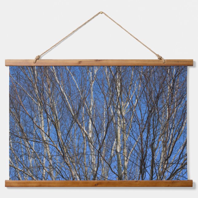 Silberne Zweige 02 Wandteppich Mit Holzrahmen (Vorne)