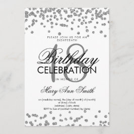 Silberner 18. Geburtstag Glitzer Confetti White Einladung