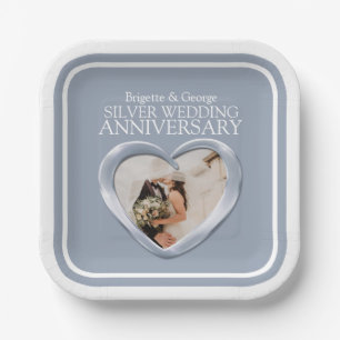 Silberner 25. Hochzeitstag Foto Herzplatz Pappteller