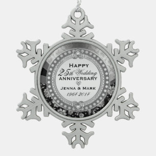 Silberner 25. Hochzeitstag Schneeflocken Zinn-Ornament