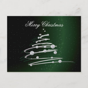 Silberner Abstrakter Weihnachtsbaum auf Green. Feiertagspostkarte