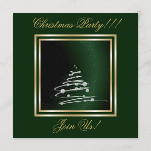 Silberner Abstrakter Weihnachtsbaum auf Grün Einladung