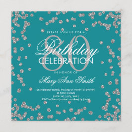 Silberner Aquamariner 80. Geburtstag Glitzer Confe Einladung