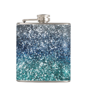 Silberner aquamariner blauer Glitzer-Blick Flachmann