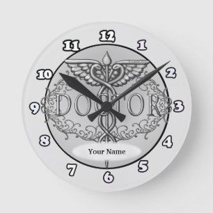 Silberner Arzt Runde Wanduhr