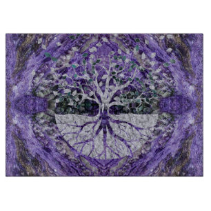Silberner Baum des Lebens Yggdrasil auf Amethyst Schneidebrett