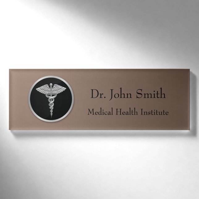 Silberner beruflicher medizinischer Caduceus - Namenschild (Vorderseite)