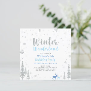 Silberner & Blauer Winter Wonderland Jungen Geburt Einladung