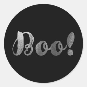 Silberner BOO! Moderne Schrift Halloween Party Mit Runder Aufkleber