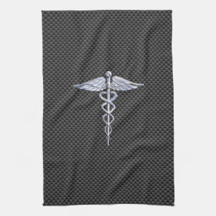 Silberner Caduceus-medizinische Geschirrtuch