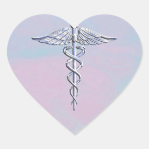 Silberner Caduceus-medizinischer Herz-Aufkleber