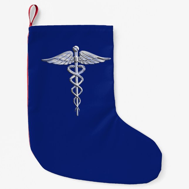 Silberner Chromcaduceus-medizinisches Symbol auf Kleiner Weihnachtsstrumpf (Vorderseite)