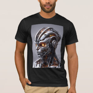 Silberner Chrome Cyborg Leuchtendes Orange Science T-Shirt