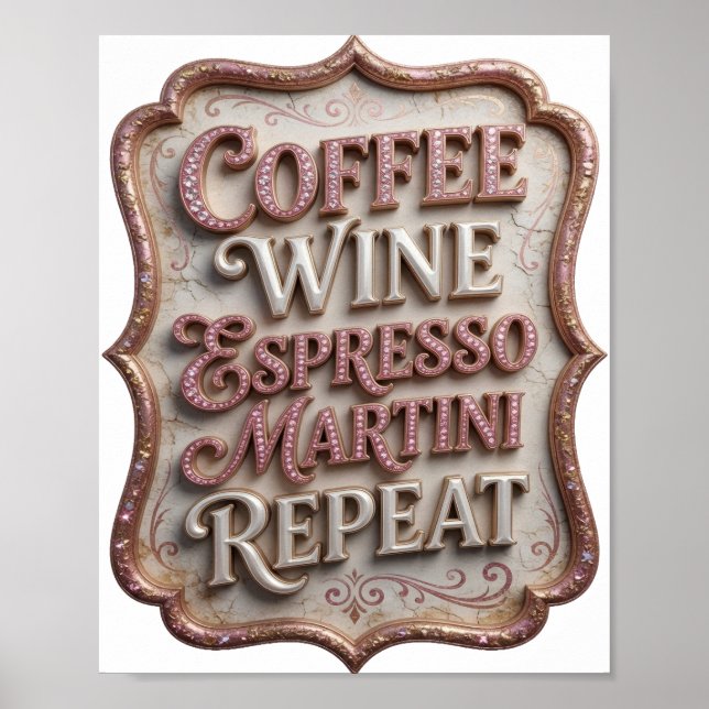 Silberner COFFEE WINE ESPRESSO MARTINI REPEAT Poster (Vorne)