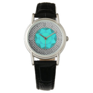 Silberner Damast mit einem Aquamarine Armbanduhr