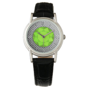 Silberner Damast mit einem Imitat Peridotedelstein Armbanduhr