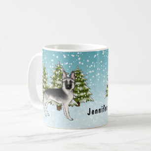 Silberner Deutscher Schäferhund Winterwald Mit Nam Kaffeetasse