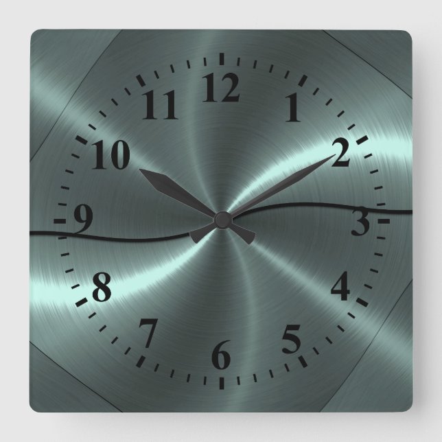 Silberner Edelstahl-Metallblick Quadratische Wanduhr (Vorderseite)