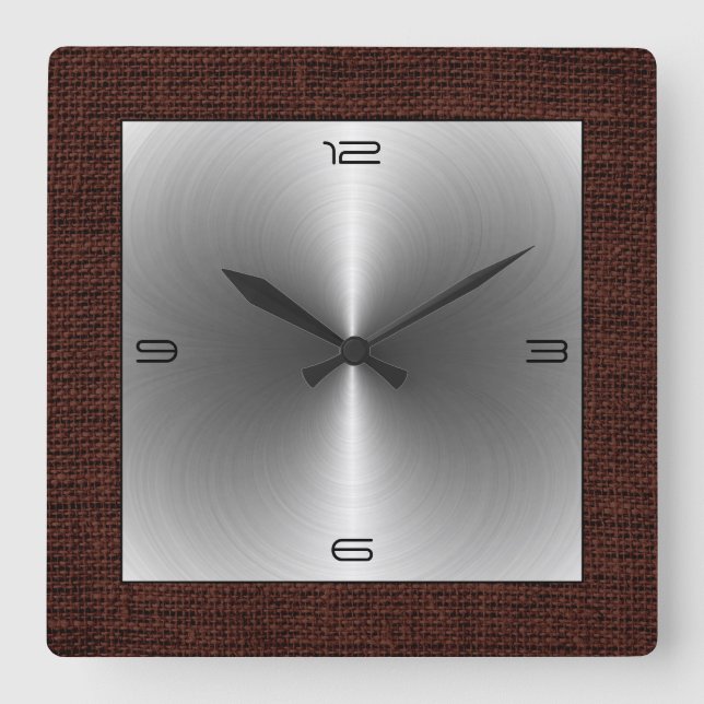Silberner Edelstahl-moderne Leinwand-Grenze Quadratische Wanduhr (Vorderseite)