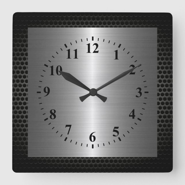 Silberner Edelstahl-moderne Metallgrenze Quadratische Wanduhr (Vorderseite)
