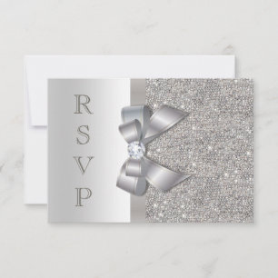 Silberner Faux-Bogen & Diamanten RSVP Karte