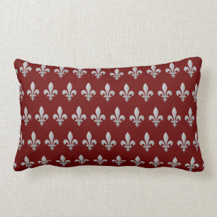 Silberner Fleur de Lys Floral königlicher roter Lendenkissen