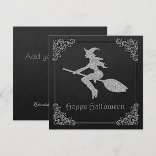 Silberner fliegender Hexen-Halloween-Grußkarte