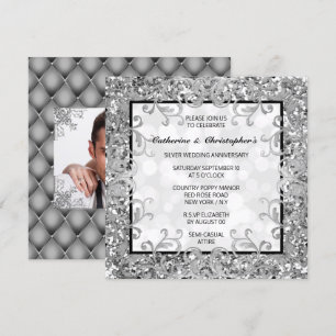 Silberner florale Wirbel Glitter Vierpass DIY Foto Einladung