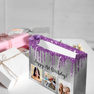 Silberner Geburtstag Tropfen lila Foto Große Geschenktüte