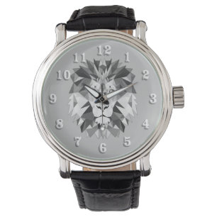 Silberner geometrischer Löwe-Kopf Armbanduhr