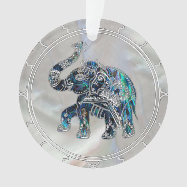 Silberner gerahmter Elefant auf Ohrschnecke und Ornament (Vorderseite)