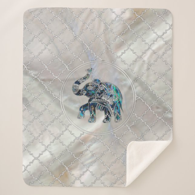 Silberner gerahmter Elefant auf Ohrschnecke und Sherpadecke (Vorderseite)