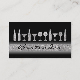 Silberner Glitter-Barkeeper trinkt Geschäftskarte Visitenkarte