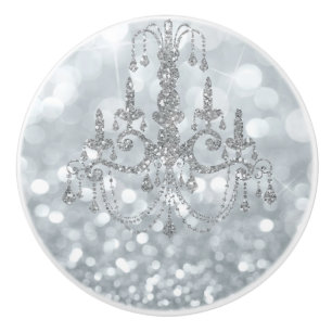 Silberner Glitter Bokeh Glam Kronleuchter Funkeln Keramikknauf