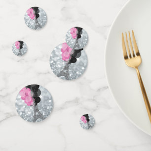 Silberner Glitter-Eiffelturm Rosa Schwarze Ballons Konfetti
