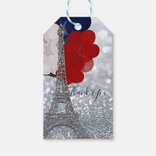 Silberner Glitter Eiffelturm Rot Weiß Blau Party Geschenkanhänger