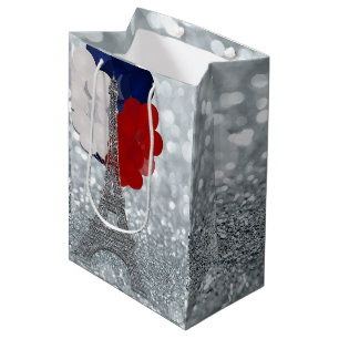 Silberner Glitter-Eiffelturm Rot Weiß Blau Party Mittlere Geschenktüte
