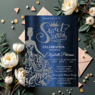 Silberner Glitter-Kleid, Diamanten Navy Blau Sweet Einladung