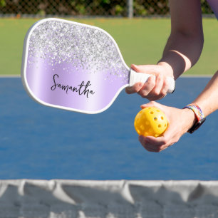 Silberner Glitter-Lavendel-Schimmer-Name Pickleball Schläger