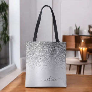 Silberner Glitter-Monogramm-Name Luxus Mädchen Tasche