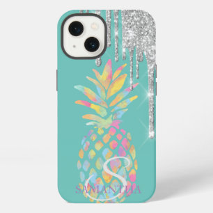 Silberner Glitter-Tropfen Ananas Minze Grün iPhone Hülle