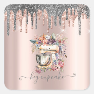 Silberner Glitter-Tropfen Blumen-Mixer Rosen-Gold Quadratischer Aufkleber