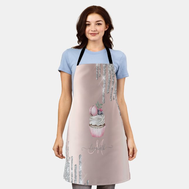 Silberner Glitter-Tropfen Rose Gold Monogramm Cupc Schürze (Getragen)