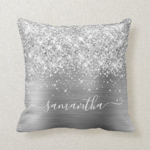 Silberner Glitter und Folie Girly-Signatur Kissen
